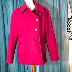Preston & York Pink Fuchsia Wool Pea Coat Size Large